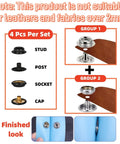 Heavy Duty Snap Button Kit With 100 Sets Of 15mm Metal Snaps showing four components for clothing, leather, and canvas.