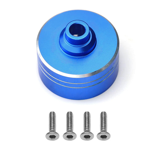 Beefed Up 7075 Aluminum Differential Case With Hardened 45 Steel Differential Spur Gear And Bevel Gear For One Tenth Tamiya XV02 TT02 TT02B RC Car Upgrade Parts Blue, showing blue aluminum differential case with screws