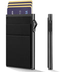Go To Slim Pop Up Card Holder Wallet For Men With RFID Blocking And Money Pocket Minimalist Metal Card Case For Cards Debit Cards Notes And Coins Black