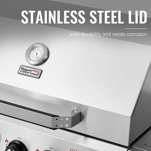 Five Burner Propane Gas Grill With Side Burner In Stainless Steel For Patio And Backyard stainless lid detail