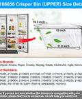 2 Pack Upgraded Fridge Crisper Drawers With Humidity Control Upper And Lower Bin Replacement For Whirlpool And Kenmore Refrigerators Durable Food Grade Eco Friendly Parts showing dimensions of upper 2188656 bin