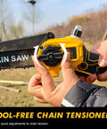 Tool-free tension adjustment on 4 In 1 Cordless Pole Saw And Electric Pruning Shears With 8 Inch Brushless Mini Chainsaw
