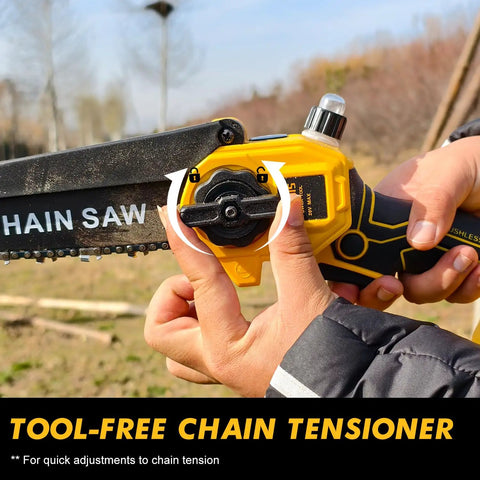Tool-free tension adjustment on 4 In 1 Cordless Pole Saw And Electric Pruning Shears With 8 Inch Brushless Mini Chainsaw