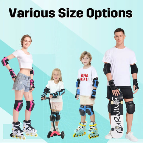 6 In 1 Protective Gear Set For Inline Skating Skateboarding Scooters And BMX Knee Pads Elbow Pads Wrist Guards on people