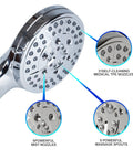 Close-up of High Pressure Handheld Shower Head Kit With 7 Modes showing nozzle features like spray, mist, and massage options.
