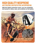 Large Ebike Battery Cover Waterproof For Bicycle Frame Protector, thick 5mm shield on e-bike in desert terrain