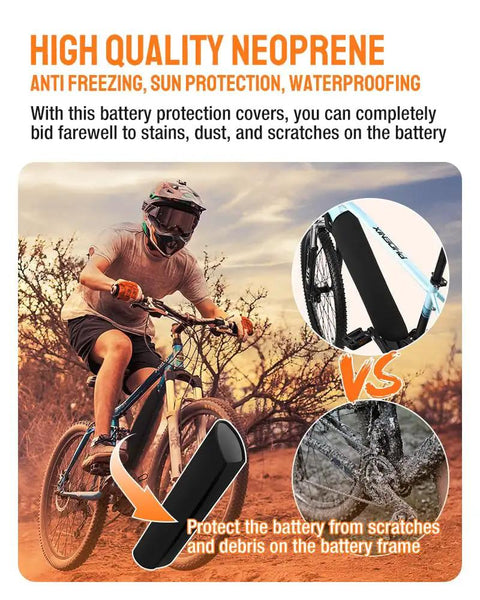 Large Ebike Battery Cover Waterproof For Bicycle Frame Protector, thick 5mm shield on e-bike in desert terrain