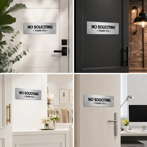 Dead Serious No Soliciting Sign Crafted From Brushed 304 Stainless Steel Features Raised Lettering On Various Doors