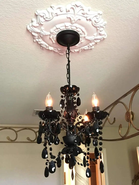 Brink House 4 Light Black Hardwire Flush Mount Chandelier With Glass Stem And Acrylic Crystals Ceiling Light Fixture For Entryway Dining Room Hallway And More Modern Black Metal Frame With Elegant Sparkle