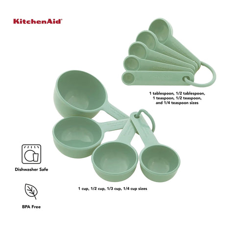 Nine Piece Measuring Cups And Spoons Set With Soft Grip Handle For Maximum Control Easy Read Measurements Nesting Design Hang Hole