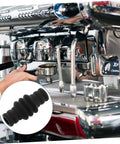 Heat Resistant Steam Wand Guard Sleeve for Espresso Machines shown near a coffee maker with close-up of the silicone sleeve.