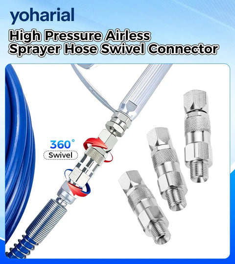 Three Pack One Quarter Inch Spray Gun Rotary Union 360 Degree Rotatable Joint For Smooth Hose Torsion Relief And Easy Swivel Connection Durable Sprayer Accessory Set 1/4-inch metal hose connector