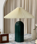 LED Bedside Table Lamp With Pleated Shade Cream Ceramic Retro Rural Style Ambient Light For Bedroom Living Room Porch Or Office