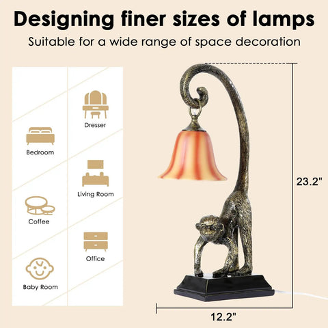 Modern Resin Bronze Monkey Table Lamp For Desk And Nightstand, Animal Figure LED Bedside Light For Living Room Bedroom