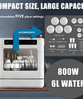 Game Changer Countertop Dishwasher Nails Dirty Dishes With Smooth 800 Watt Performance featuring five place settings.