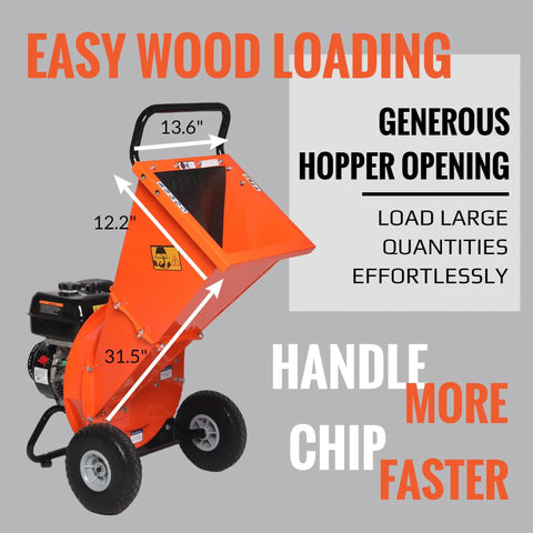 Powerful 9HP Gas Powered Wood Chipper With Electric Key Start, 274cc Engine, 4 Inch Max Branch Capacity, Heavy Duty Shredder Mulcher