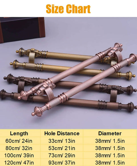 Various Red Copper Barn Door Pull Handle For Sliding Doors 120cm 47In Commercial Grade Heavy Duty H Shape Exterior Interior Push Pull Bar For Shop And Office With Easy Install Hardware Included displayed with size chart.