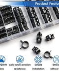 Eight Size Spring Hose Clamp Kit 7 To 18mm in color-coded box, close-up of constant tension band clamps for fuel and air hoses.