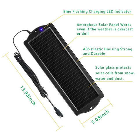 Dimensions of Solar Car Battery Trickle Charger And Maintainer For 12V Vehicles With Cigarette Lighter Plug In And Go Mountable
