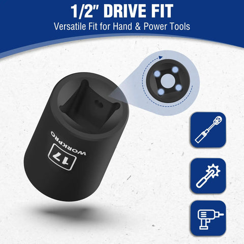 Shop Grade One Half Inch Metric Impact Socket Set With Shallow Six Points And Hardened Steel Build For Easy Rig Repairs And Weekend Project Grinds Inside Sturdy Tote Case, 1/2 inch drive, versatile fit for hand and power tools.