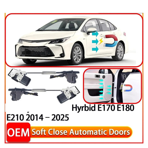 Toyota Corolla Hybrid E170 E180 E210 Automatic Electric Soft Close Door Closer Power Closing System shown on car and parts