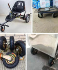 Heavy Duty 6 Inch Pneumatic Caster Wheels 4 Pack Swivel Casters shown on utility cart and go-kart for smooth handling.