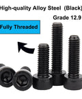 Pro Grade 70 Piece 12.9 Alloy Steel Hex Socket Head Cap Screws Set M6 With 8, 12, 16, 20, 30 Mm Lengths, Allen Head Hex Drive, Black Oxide Finish