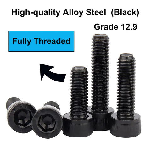 Tough As Nails M8 Hex Socket Head Cap Screws And Bolts Assorted Lengths With Included Allen Wrenches Grade 12.9 Alloy Steel Black Oxide Finish fully threaded screws in various lengths