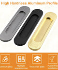 8 Pack Matte Black Aluminum Alloy Recessed Oval Sliding Door Handles For Barn Doors Closets Cabinets Drawers And Wardrobes 180mm Length Punch Free No Drill Easy Install Smooth Edges Rust Resistant Finish, black handle view