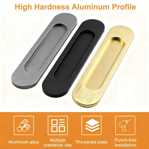 8 Pack Matte Black Aluminum Alloy Recessed Oval Sliding Door Handles For Barn Doors Closets Cabinets Drawers And Wardrobes 180mm Length Punch Free No Drill Easy Install Smooth Edges Rust Resistant Finish, black handle view