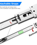 Soft Close Drawer Slides 22 Inch, 10 Pairs With Brackets showing detachable snaps for easy installation
