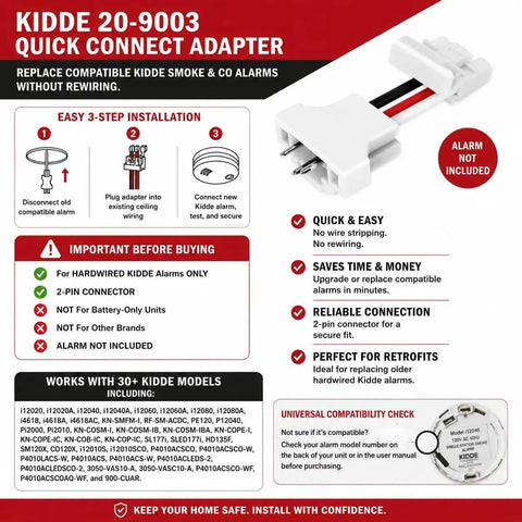 KIDDE 20-9003 Quick Connect Adapter for Hardwired Smoke And CO Detectors, plug and play wiring solution, white design.