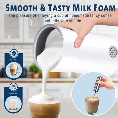 2 In 1 Milk Frother And Steamer For Lattes And More, Electric Foam Maker With Dual Whisk Heads in a kitchen, frothing milk