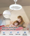 Screw In Ceiling Fan Light With Remote, Dimmable Led Bulb And Wireless Mini Breeze Maker, Hassle Free No Wiring Setup, Quick Cool Down Solid Pick For Bedroom Kitchen Closet Or Storage Room White, Enclosed design shown.