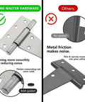 4-pack 6-inch stainless steel gate hinge for wooden fences; front view left shows screw holes, right shows hinge installed.