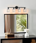 4 Light Matte Black Vanity Light Over Mirror With Clear Glass Shades Modern Farmhouse Wall Sconce For Bathroom UL Listed