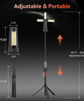 Rechargeable Camping Light With Stand Cordless Work Light With Three Led Heads And 5500 Lumens Dimmable Brightness 15000mAh Battery