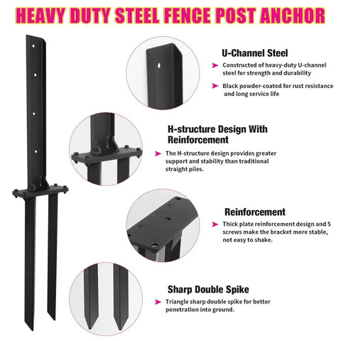 Heavy Duty Steel Fence Post Repair Kit With Double Ground Spikes And Post Anchors highlighted features and design details