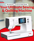 Heavy Duty Computerized Sewing Machine With Sharp LCD Screen Quilting Kit Extension Table And Bonus Bundle Making Homemade Creations displayed with a colorful touchscreen.