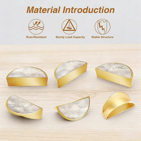 2 Pack Alabaster Cloud Stone Cabinet Pulls Gold Semicircle Drawer Handles With 3 Inch Center Hole Durable Solid Cabinet Hardware