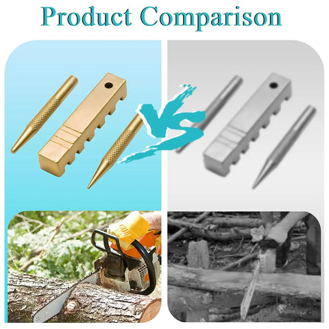 Product comparison of Pocket Chainsaw Breaker Kit 3 In 1 Chain Saw Repair Tool Set with gold and silver tools, field use shown.