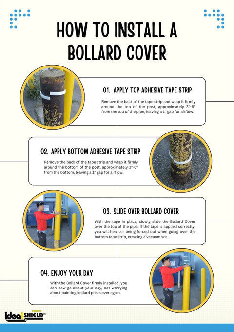 How to install Heavy Duty Red Safety Bollard Cover Fits 6 Inch Steel Pipe, Built Like A Tank Protective Sleeve with adhesive tape.