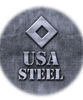 USA STEEL logo on a metallic background, emphasizing strong industrial brand identity.