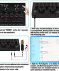 Condenser Microphone Bundle With Live Sound Card showing connection setup and instructions for YouTubers and TikTok creators.