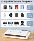 Image of Smooth Ace Power Strip With Five Foot Flat Extension Cord featuring eight versatile ports for multiple devices.