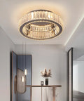 Crystal Ceiling Light Chandelier LED Flush Mount With Three Color Temperatures Modern Sparkling Lighting Fixture in modern hallway