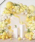Epic 173 Piece Yellow Balloon Arch Kit With Double Stuffed Pastel Yellow White Sand Balloons And Clear Balloons For Wedding Bridal Shower Engagement Anniversary And Birthday Party Decor around two pedestals