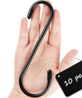 10 Pack 6 Inch Heavy Duty Vinyl Coated S Hooks Non Slip Black shown in hand for size reference