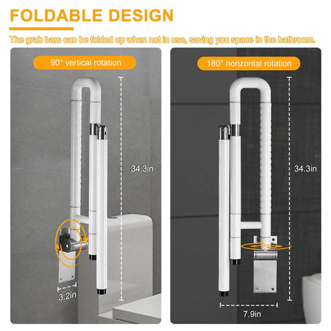 Foldable Toilet Grab Bar 29.5 Inch With Flip Up Design Safe Handicap Rail For Bathroom Anti Slip Leg Support Easy Installation