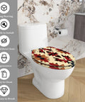 Elongated Resin Toilet Seat for Bathroom with colorful tribal pattern, fits standard toilets, easy to clean and install.